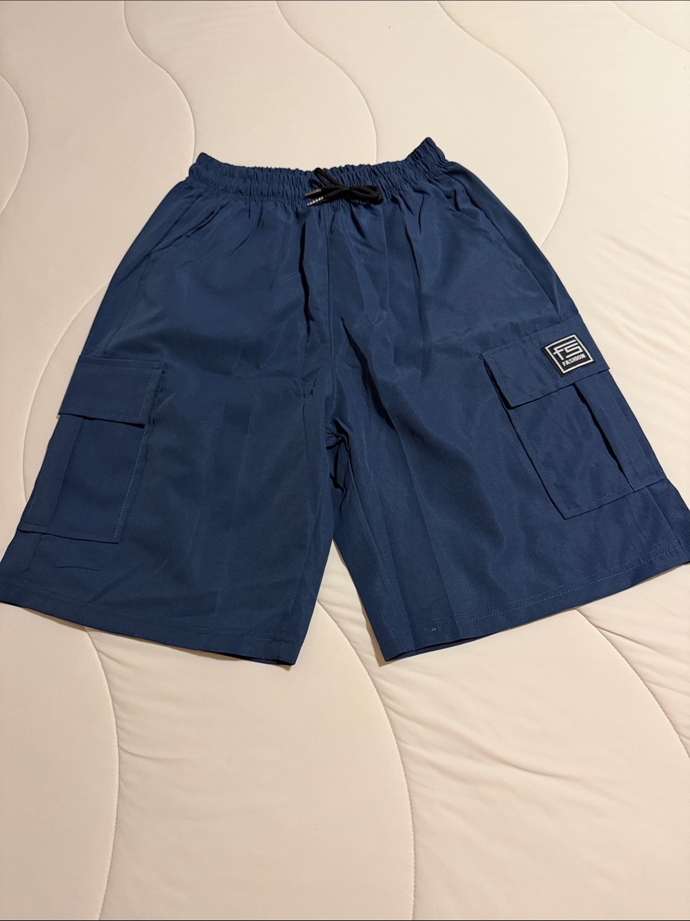 Men's Navy Cargo Shorts with Elastic Waist and Drawstring